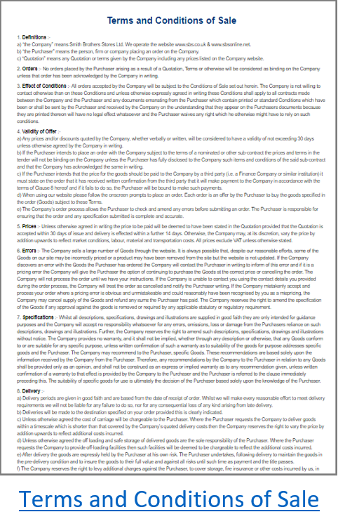 Smith Brothers Terms and Conditions of sale